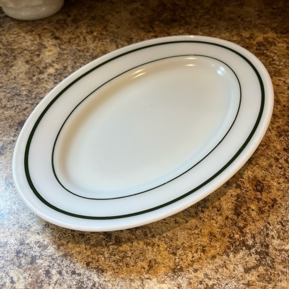 Vintage PYREX Tableware 11.5” Serving Platter Green Ring Pattern